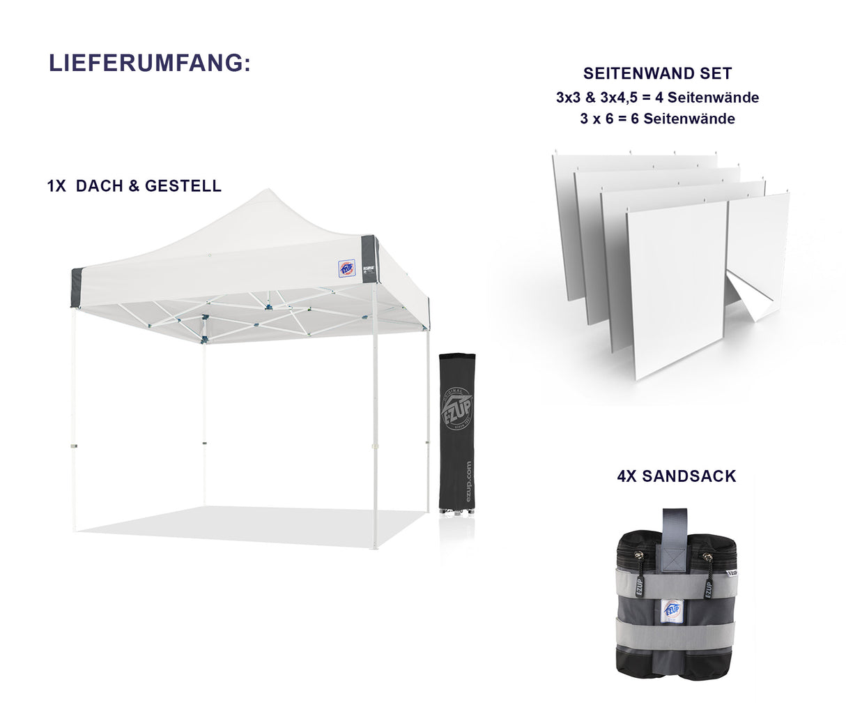 EZ-UP-Faltzelt Lieferumfang Feuerwehrzelt