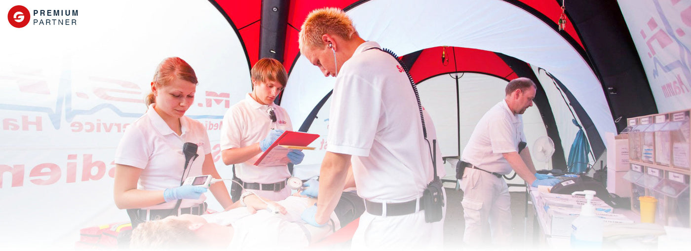 Gybe aufblasbares Schnelleinsatzzelt im Einsatz als Sanitätszelt auch geeignet als Feuerwehrzelt