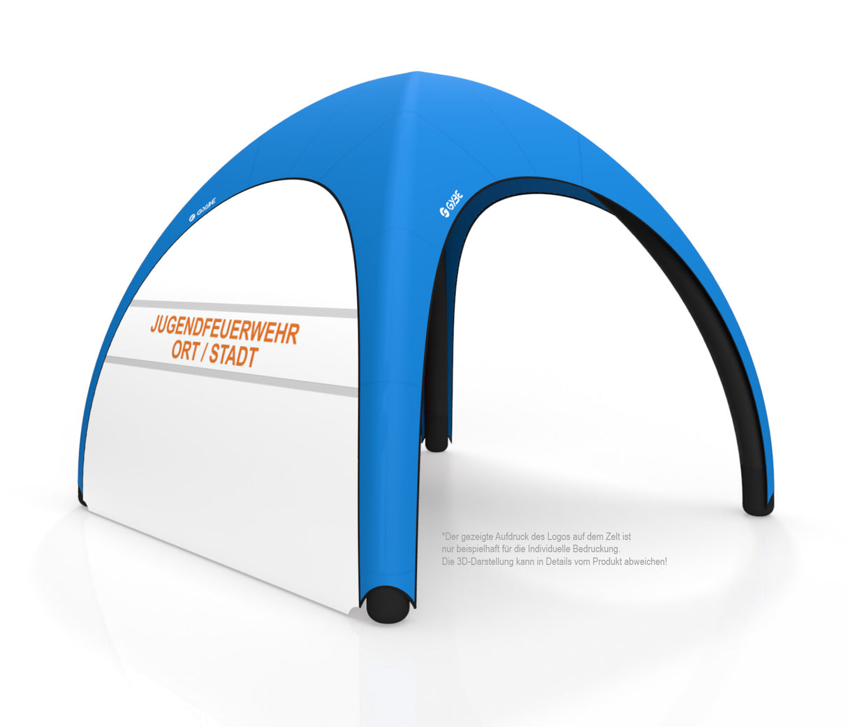 Aufblasbares Schnelleinsatzzelt Gybe Humanity Tent mit Jugendfeuerwehr Logo und Ortsnamen | Sanitätszelt | Einsatzzelt