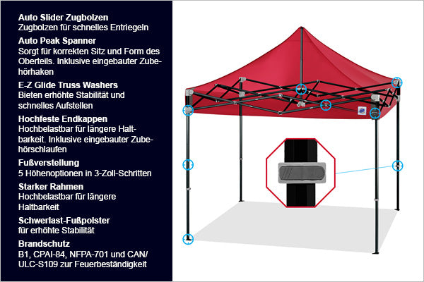 E-Z-UP Schnelleinstazzelt | Faltpavillions | Feuerwehrzelt extra Robust