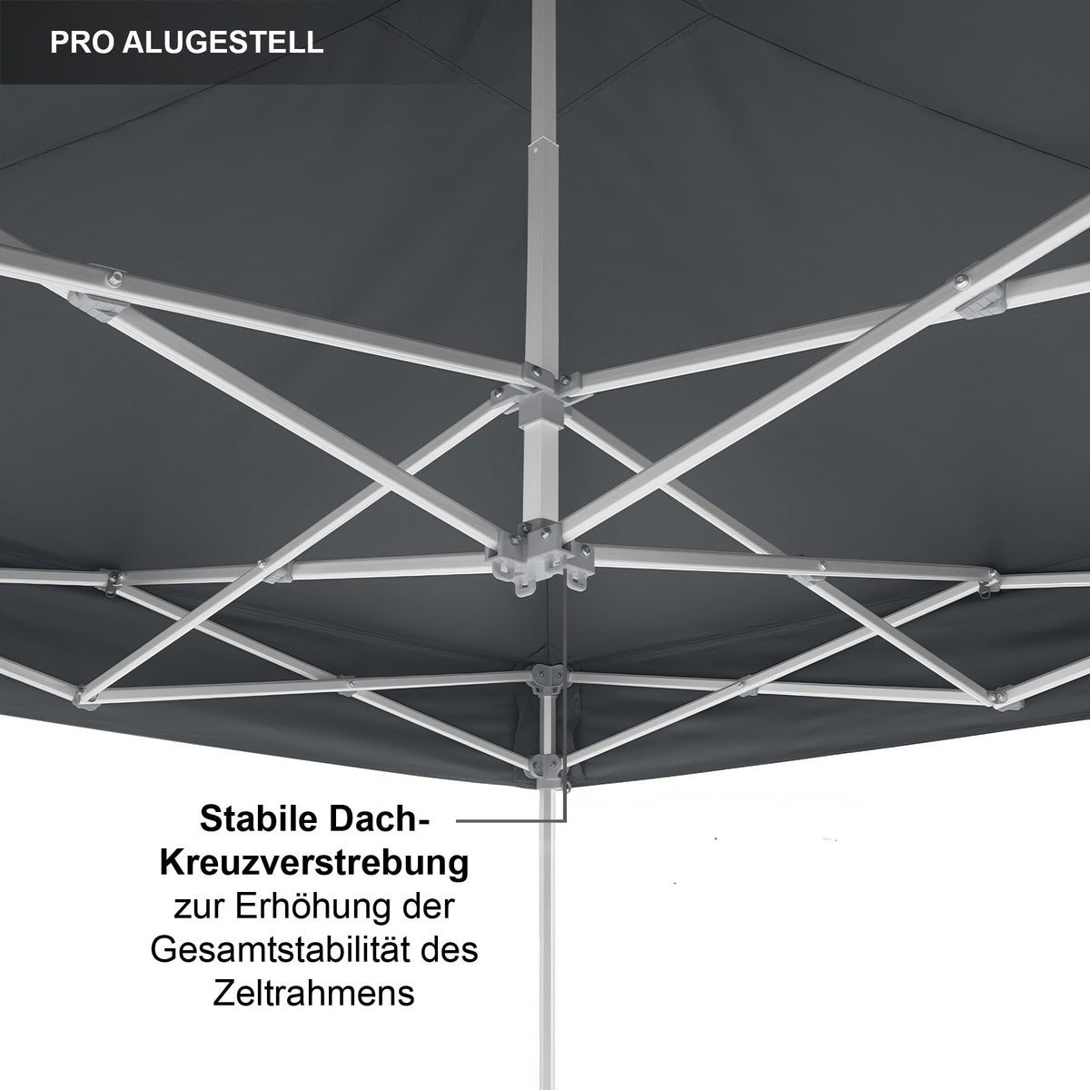 E-Z UP Faltzelt für Hilfsorganisationen, Alugestell Endeavor: stabile Dach-Kreuzverstrebung