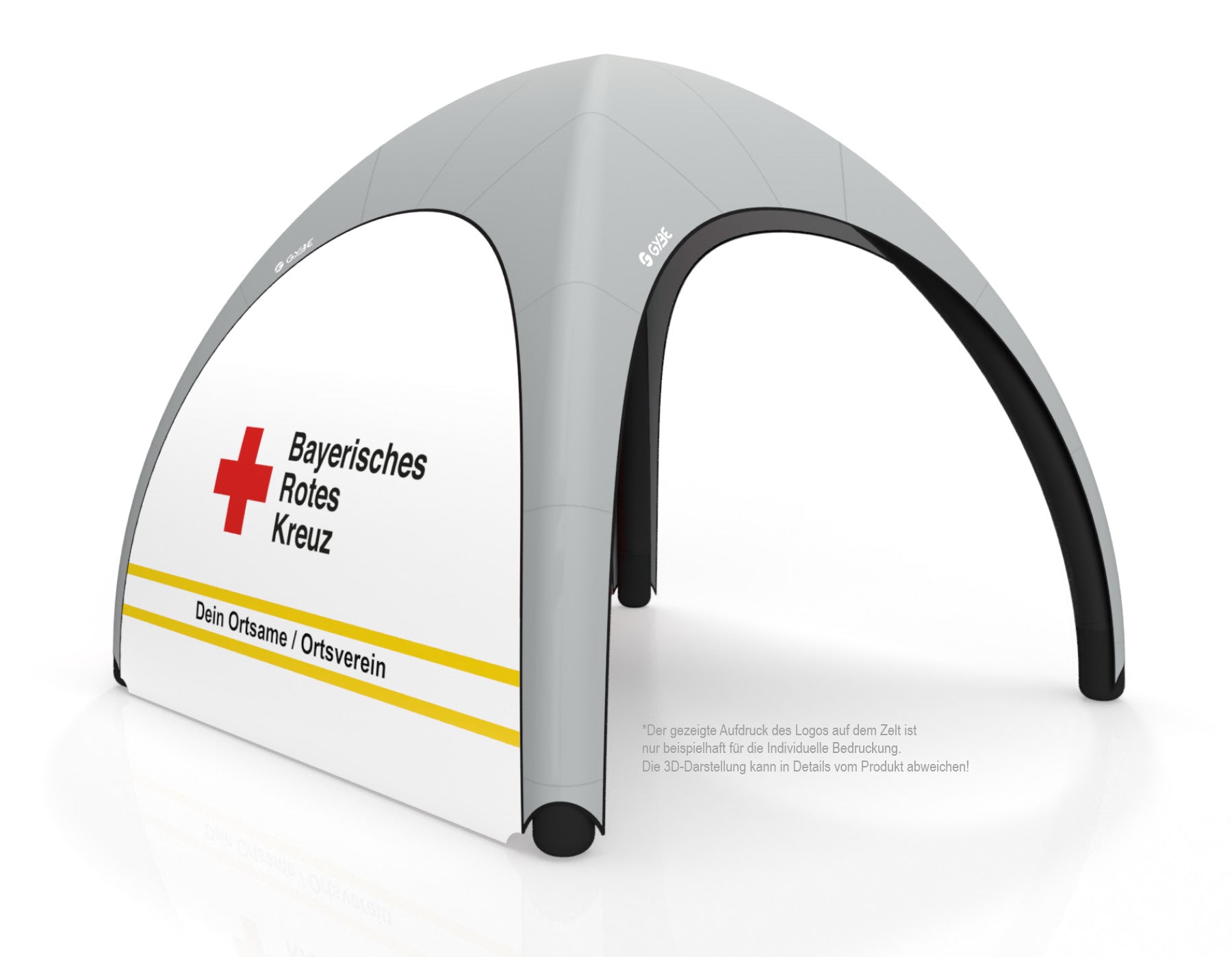 Aufblasbares Schnelleinsatzzelt Gybe Humanity Tent mit BRK Logo und Ortsnamen | Sanitätszelt | Einsatzzelt