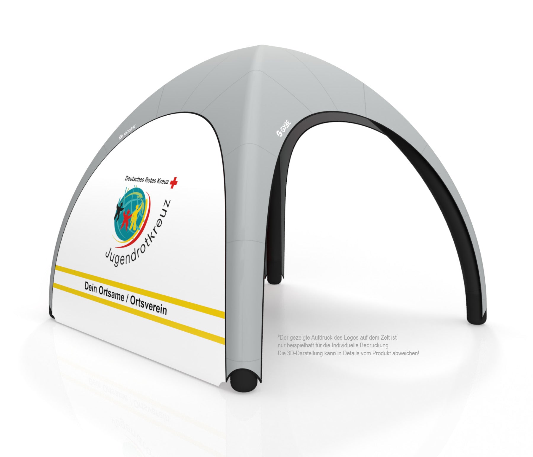 Aufblasbares Schnelleinsatzzelt Gybe Humanity Tent mit JRK Logo und Ortsnamen | Sanitätszelt | Einsatzzelt