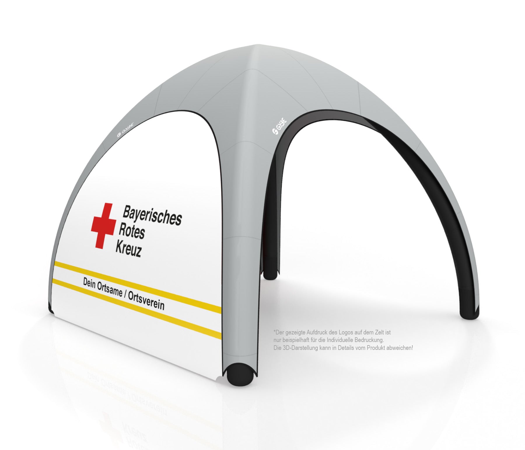 Aufblasbares Schnelleinsatzzelt Gybe Humanity Tent Komplettset mit BRK Logo und Ortsname | Sanitätszelt | Einsatzzelt