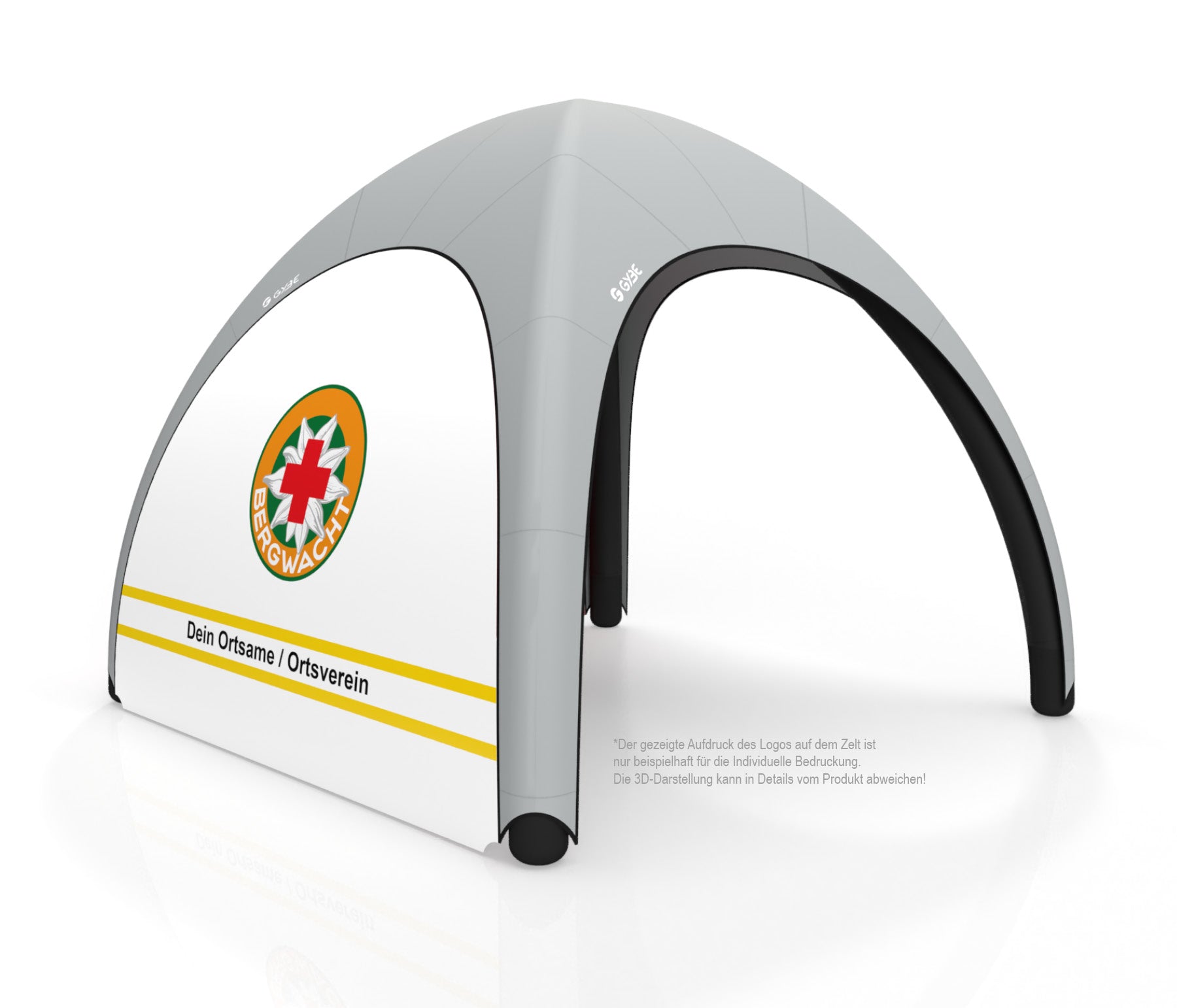 Aufblasbares Schnelleinsatzzelt Gybe Humanity Tent Komplettset mit BRK Wasserwacht Logo und Ortsname | Sanitätszelt | Einsatzzelt