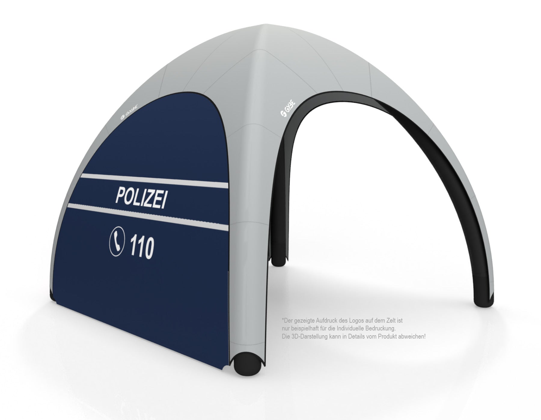 Aufblasbares Schnelleinsatzzelt Gybe Humanity Tent Komplettset mit POLIZEI Logo | Sanitätszelt | Einsatzzelt